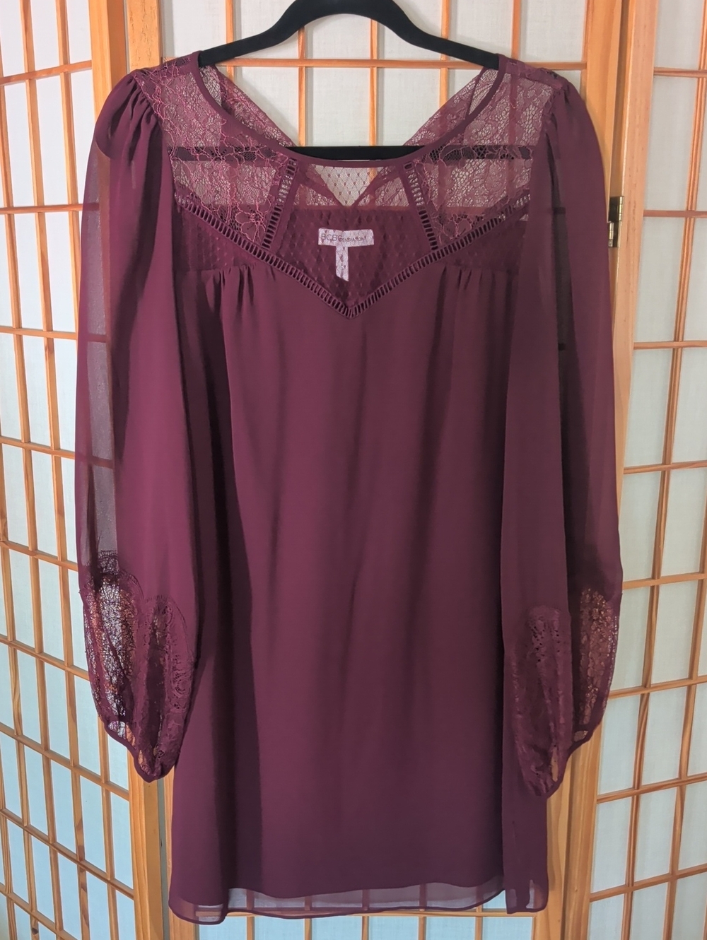 BCBGeneration Burgundy Lace Yoke Long Sleeve Dress